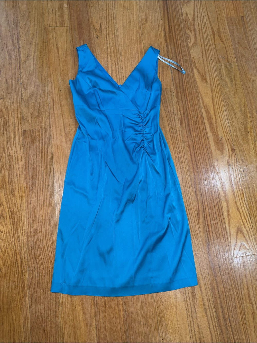 Donna Ricco Teal V-Neck Midi Dress with Side Ruching